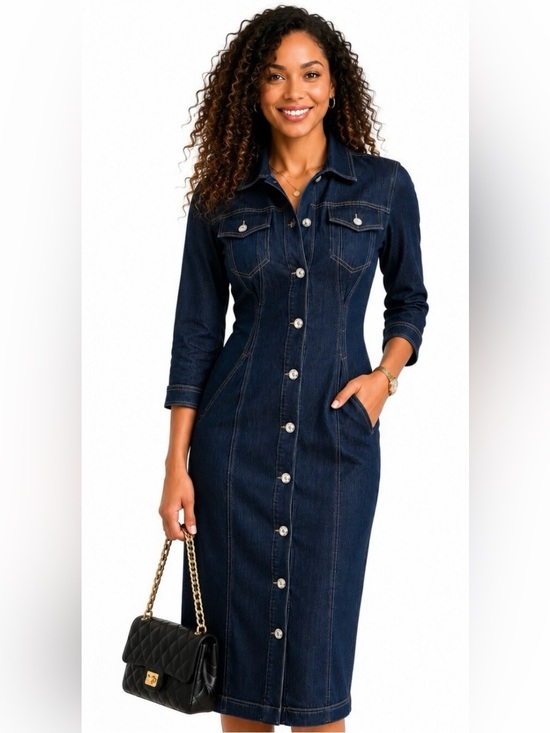 White House Black Market Dresses & Skirts - White House Black Market Dark Wash Denim Shacket Dress size 2